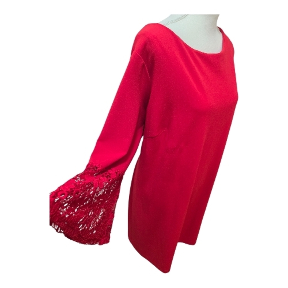 Sharagano Red Lace Sleeve Shift Dress Women Elegant Cocktail Party Dress, Sz 24W - Picture 6 of 8